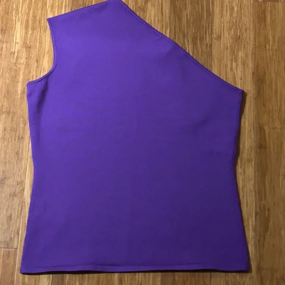 Ralph Lauren Black Label One Shoulder Asymm. Neckline Purple Blouse, Size L - Picture 4 of 15